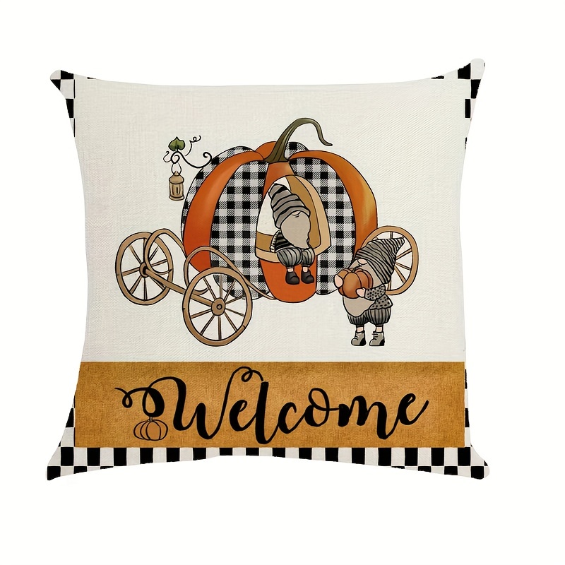 Linen Halloween Decorative Throw Pillow Case Pumpkin Gnome - Temu