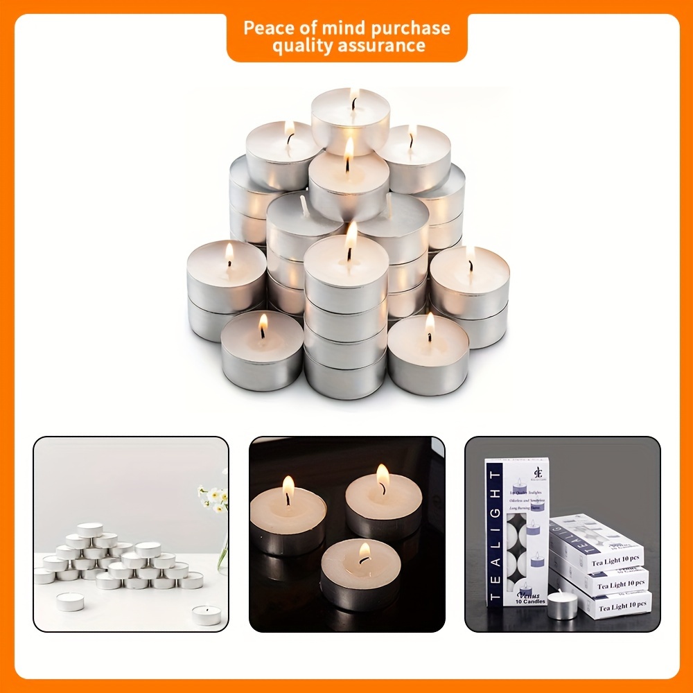 10pcs Unscented Tealight Candles white, Smokeless, Dripless, Long