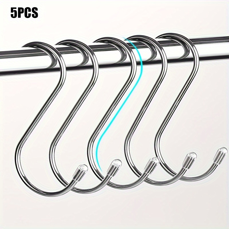 5pcs, Stainless Steel S-shaped S-hook, S-hook, Bend Hook, Curtain Pullover  Metal Kitchen Hook