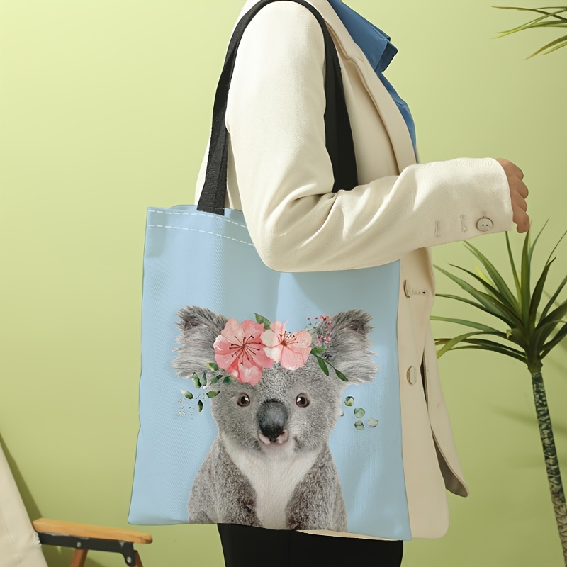Koala Pattern Canvas Tote Bag Large Capacity Shoulder Bag - Temu