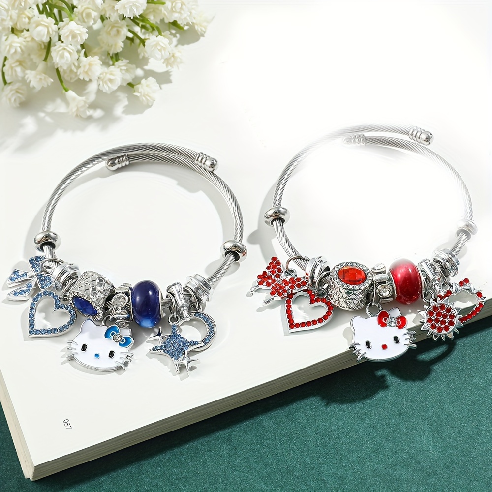 

1pc Cute Anime Bracelet, Sweet Jewelry, Red Blue Rhinestone Bracelet, Great Christmas Halloween Thanksgiving Day Gift, New Year's Gift, Valentine's Day Gift