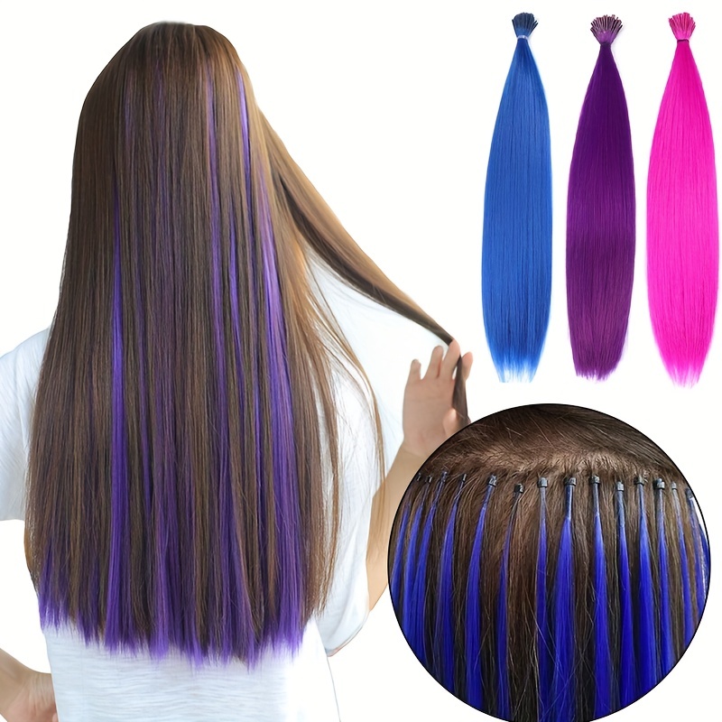 Extra Long Bonded Hair Feather Extension Kit Blue Purple Rainbow