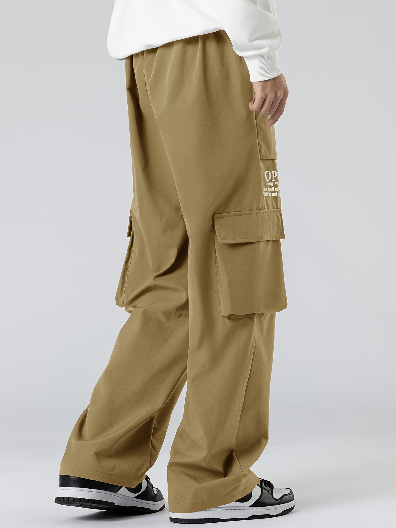 Oryake - Drawstring-Waist Plain Loose Fit Cargo Pants