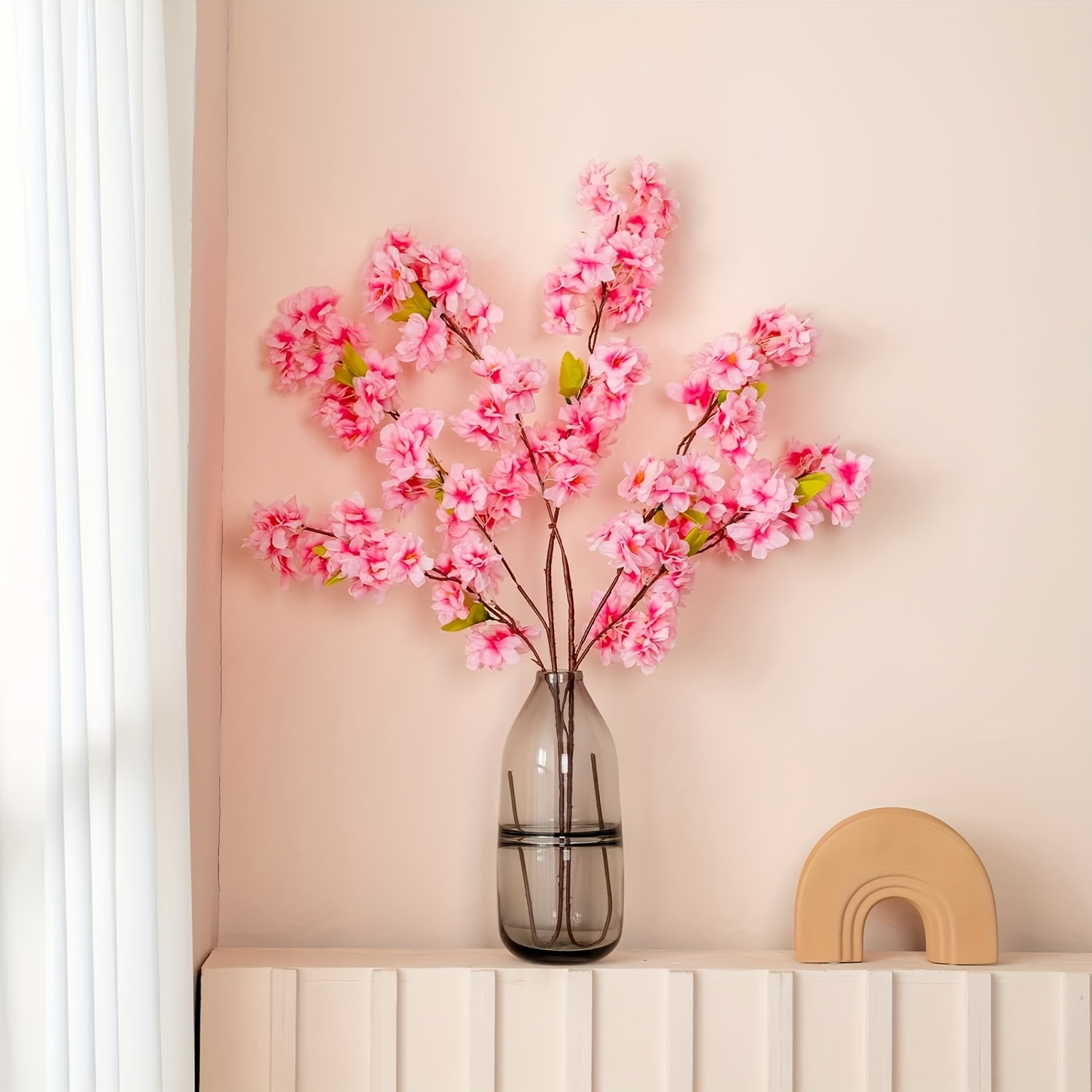 3pcs,Artificial Cherry Blossom Flower Branches ,24.8inch Silk Spring Peach  Blossom Bouquet Fake Flower Stems Arrangement For Wedding Home DIY  Decoration,The Perfect Spring Decoration, Suitable For Indoor And Outdoor  Decoration Of Wedding Gardens