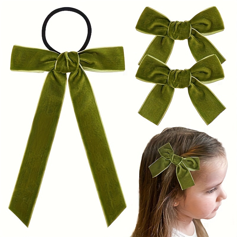 3Pcs Velvet Hair Bows, Hair Ribbons For Women Green Hair Bow Clips And Hair  Bow Ties For Girl Hair Styling