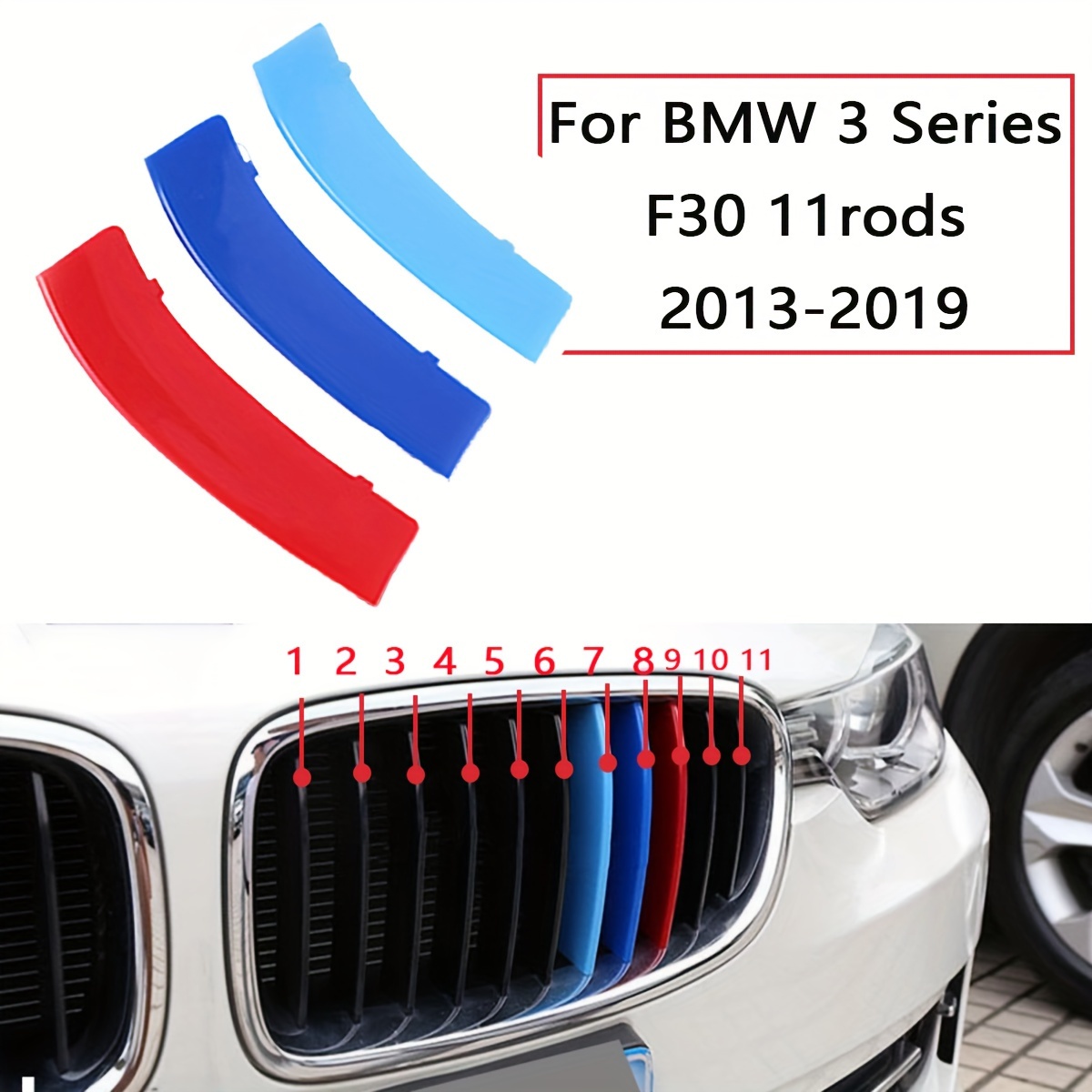 1set 3pcs M-Color For BMW Grille Insert Trims Stripe Car Grille Trim Clip  For F30 2013-2019