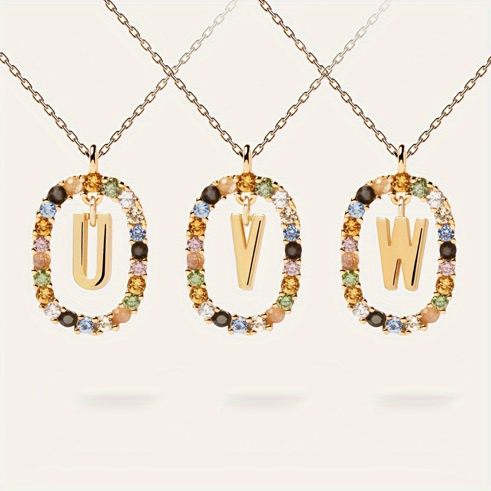 Collana con lettera inglese in argento sterling 9,25, design di nicchia, zirconi colorati di lusso, catena per clavicola, per donna_voghion.com