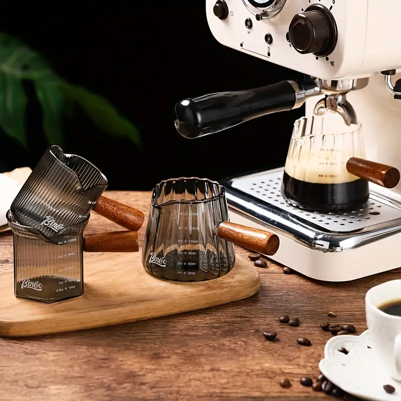 Espresso Shot Glass With Wood Handle - Double Spouts & Clear Scale