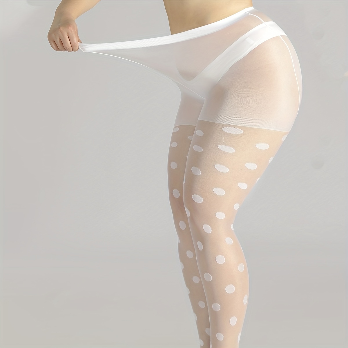 Plus Size Casual Stockings Women's Plus Polka Dot Semi Sheer