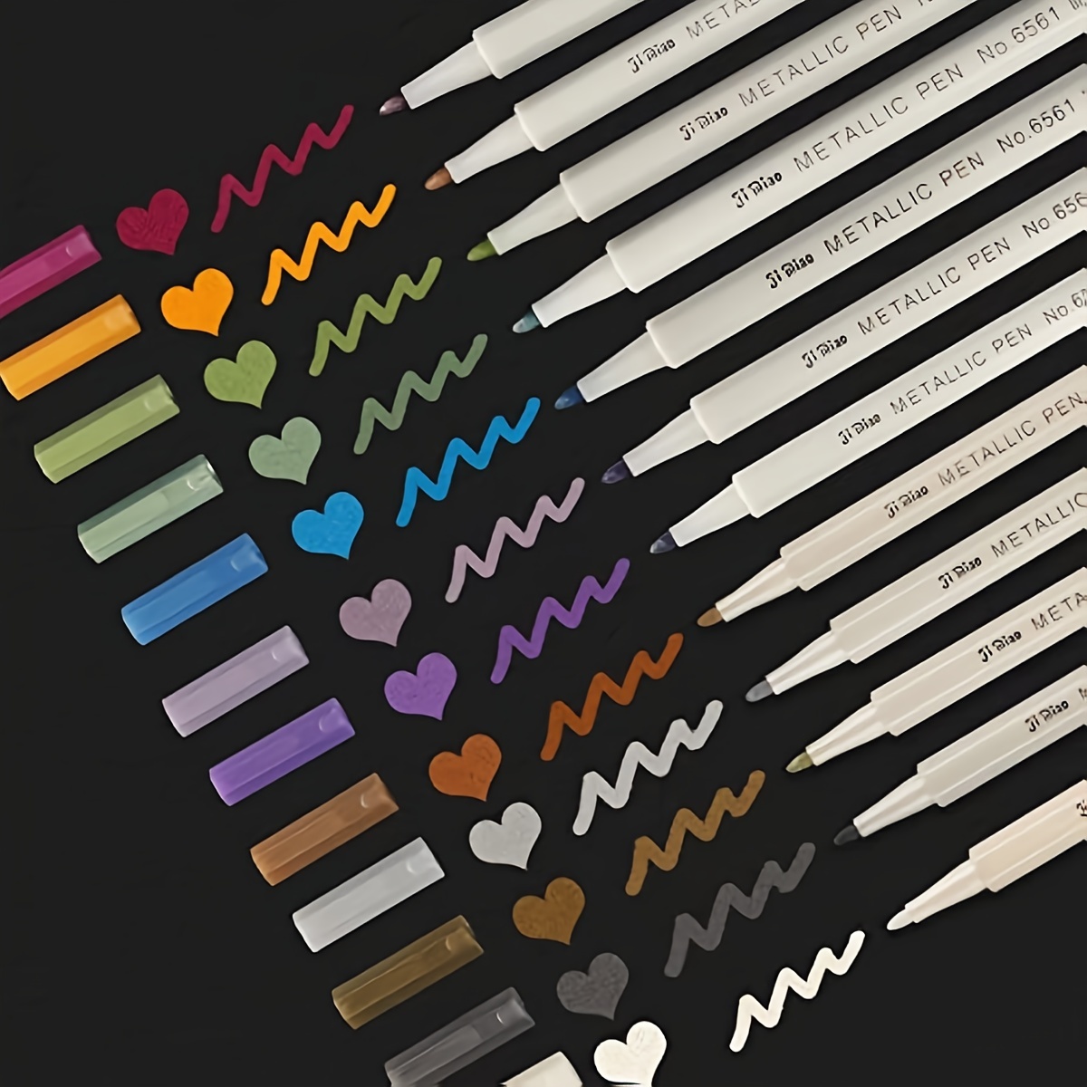 GC QUILL Rotuladores metálicos de 12 colores – Brocha de doble punta y  bolígrafos de punta fina para álbum de bricolaje, tarjetas negras, álbumes  de