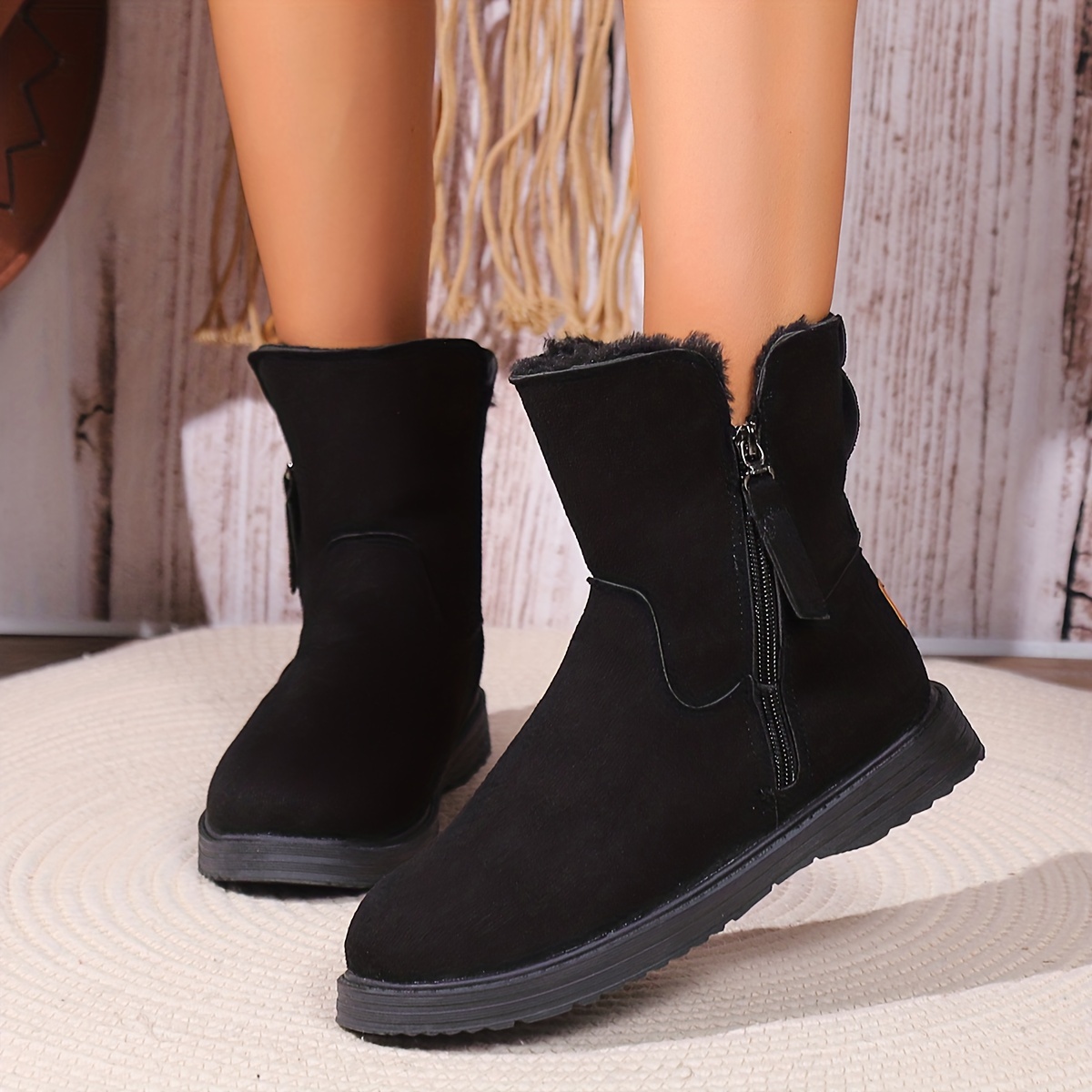 Women's Flat Ankle Boots, Solid Color Lace Up Plush Lined Thermal Shoes,  Warm Soft Sole Short Boots - Temu