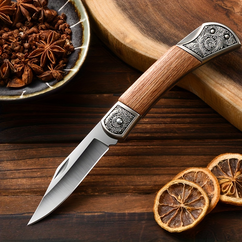 Mini Stainless Steel Pocket Knife Portable Wooden Fish Knife - Temu