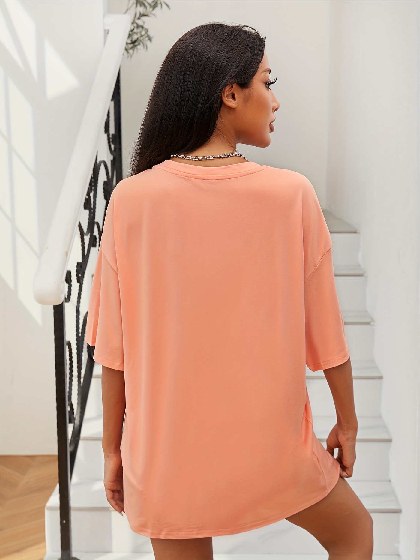 6917 Women's Light Blue joyful Face Graphic Print T-Shirt - High Elasticity Loose Fit Drop Shoulder Short Sleeve Round Neck Casual Summer Top, Ladies T Shirts, Comfortable Tee, Stretchy Fabric