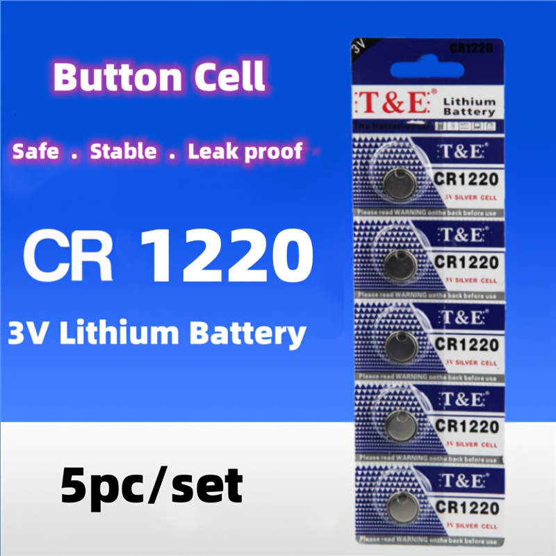 Conjunto De 5 Pilas CR1220 Para Llaves De Coche, Productos Electrónicos  Luminosos, Equipos De 3V, Pilas De Botón Para Uso Doméstico