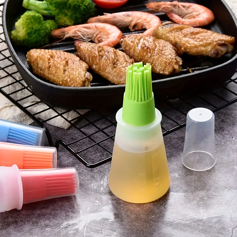 1pc Random Color Silicone Oil Bottle With Brush, Daily Oil Dispenser Bottle  With Barbecue Brush For Kitchen