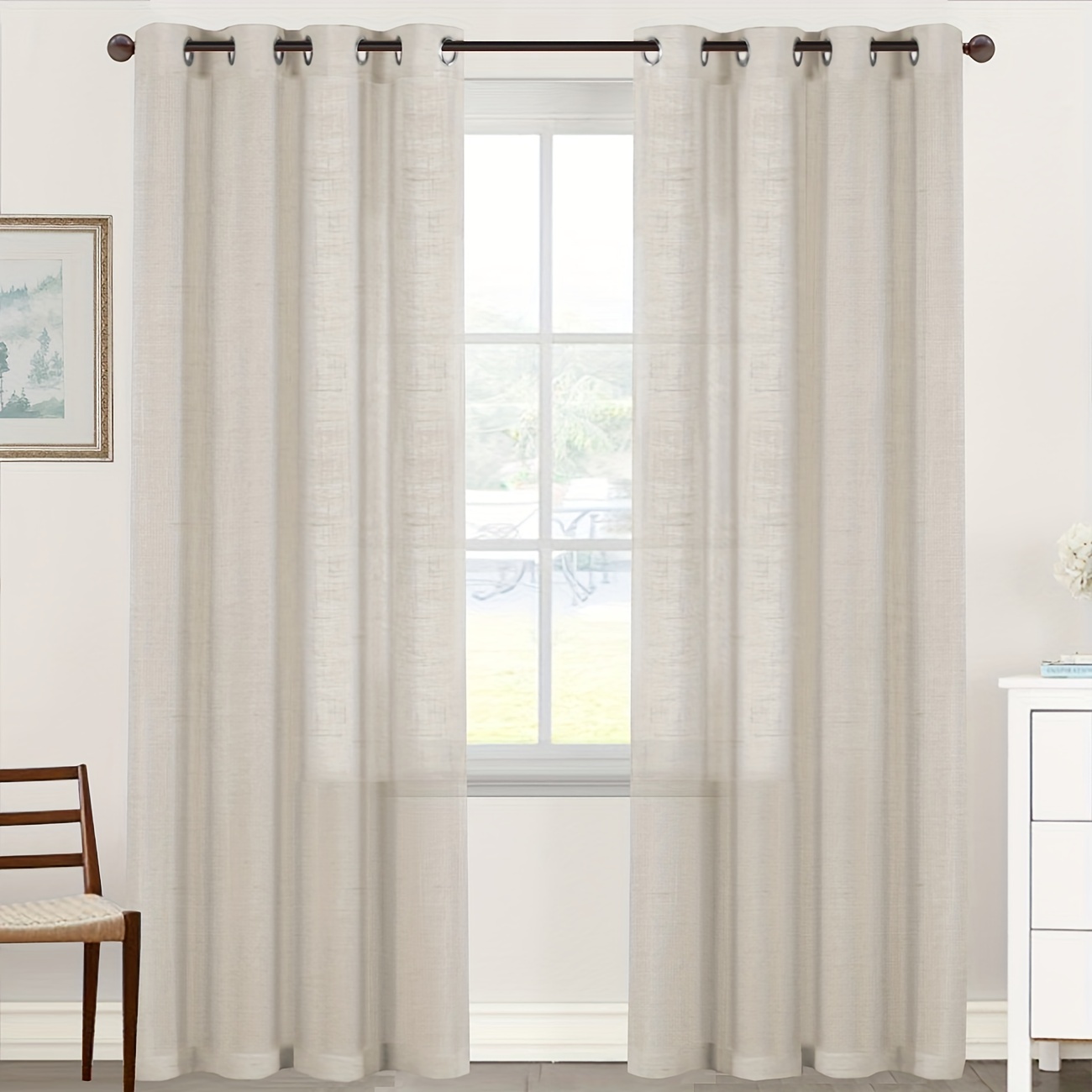 Cortinas blancas de mezcla de algodón de 84 pulgadas, 2 paneles con  pestañas superiores, cortinas bohemias y rústicas para filtrar la luz,  cortinas de