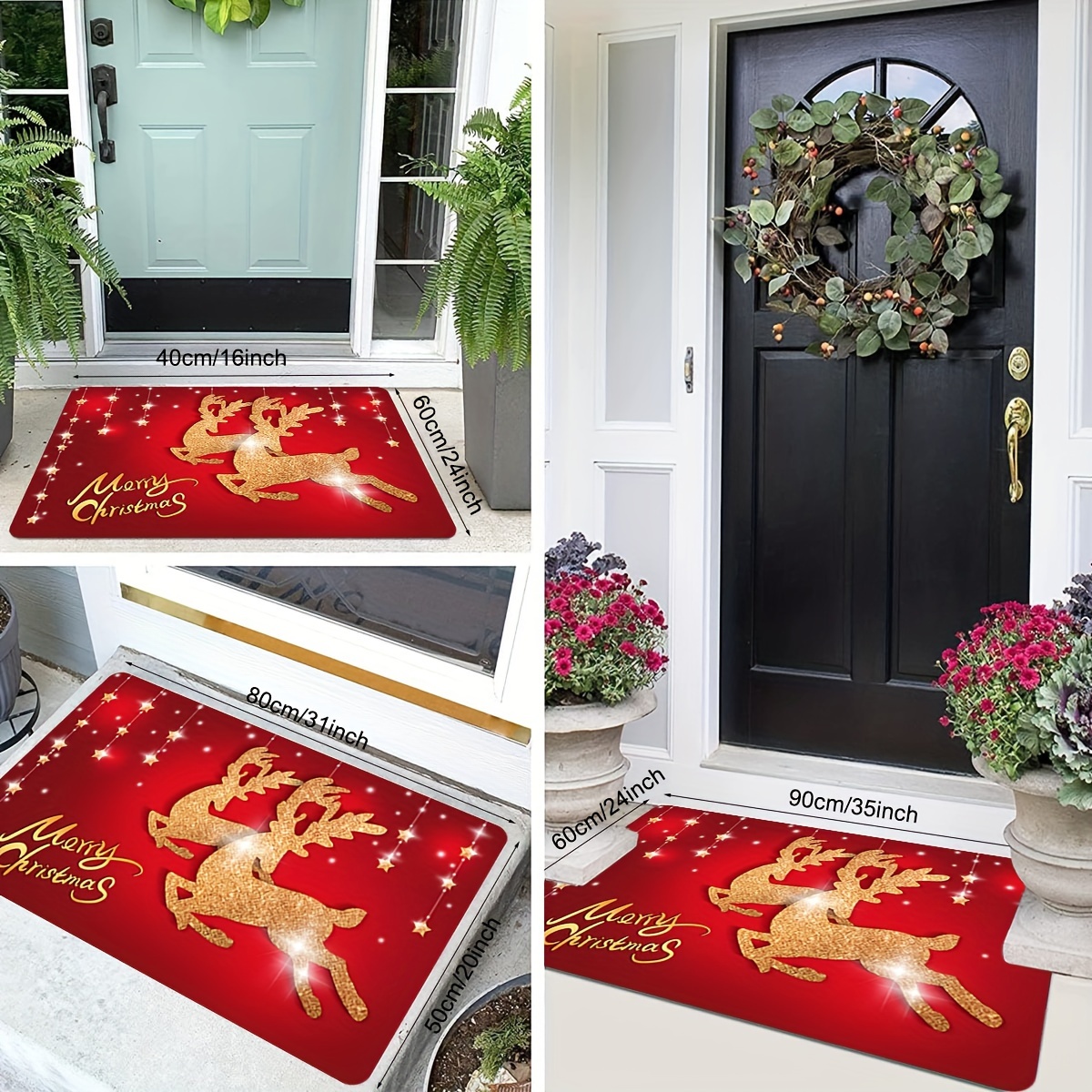 Indoor Door Mat Winter Elk Pattern Area Rug Non Slip Front - Temu