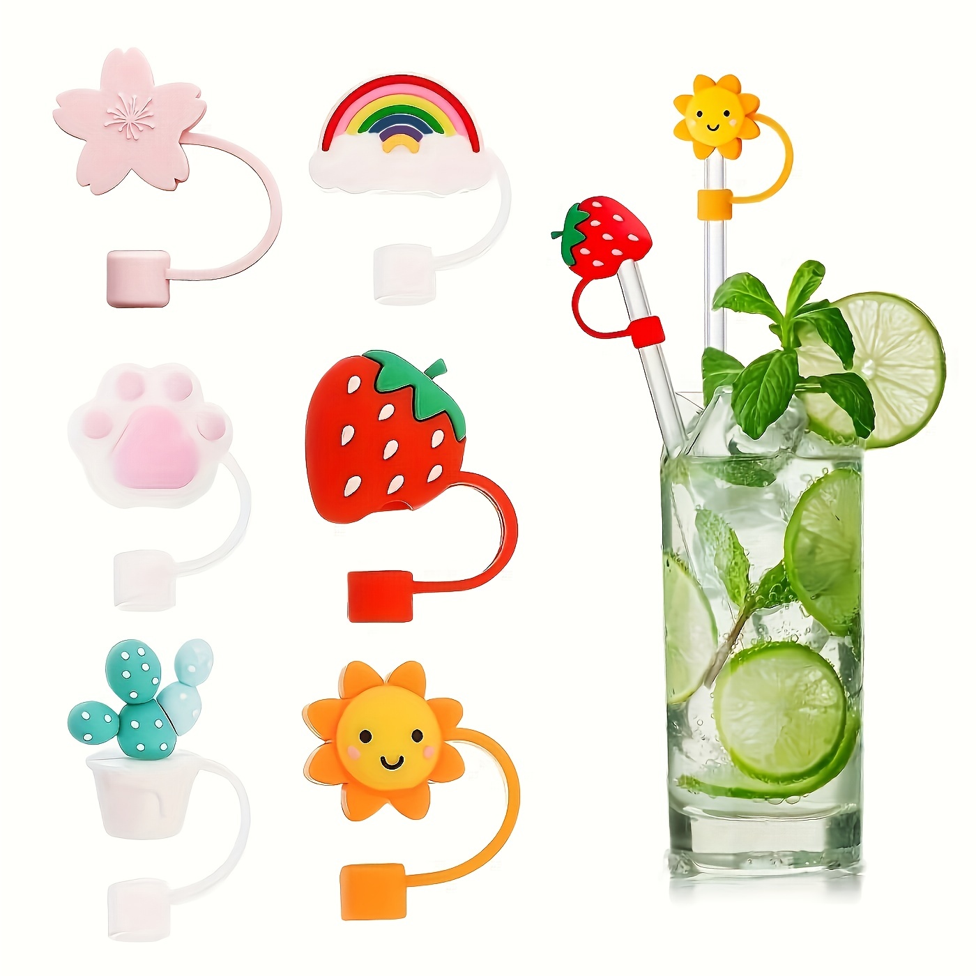 

1pc/6pcs, Straw Tips Cover, Cute Cartoon Reusable Drinking Straw Plug, Portable Cute Straw Caps Covers - Keep Your Straws Clean And Fresh! For Home Kitchen