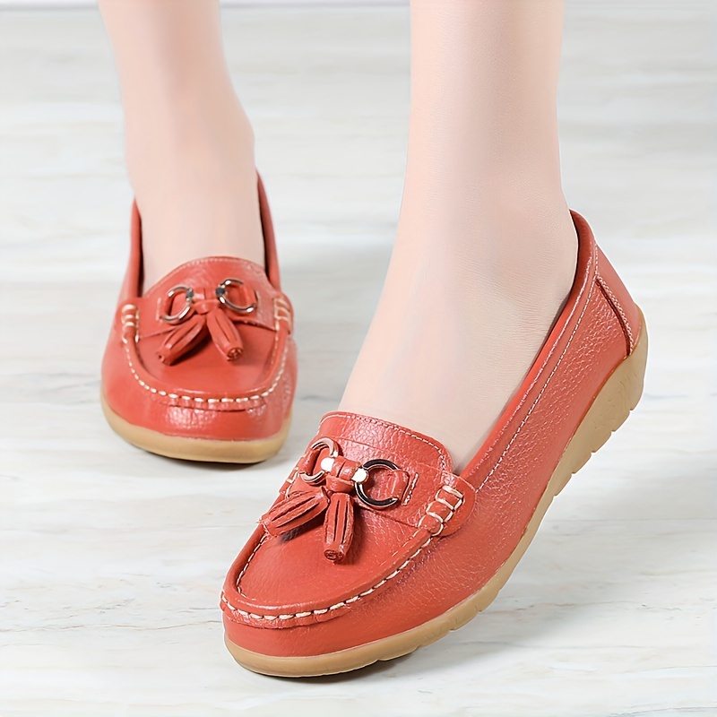 casual flat loafers women s solid color tassel buckled decor