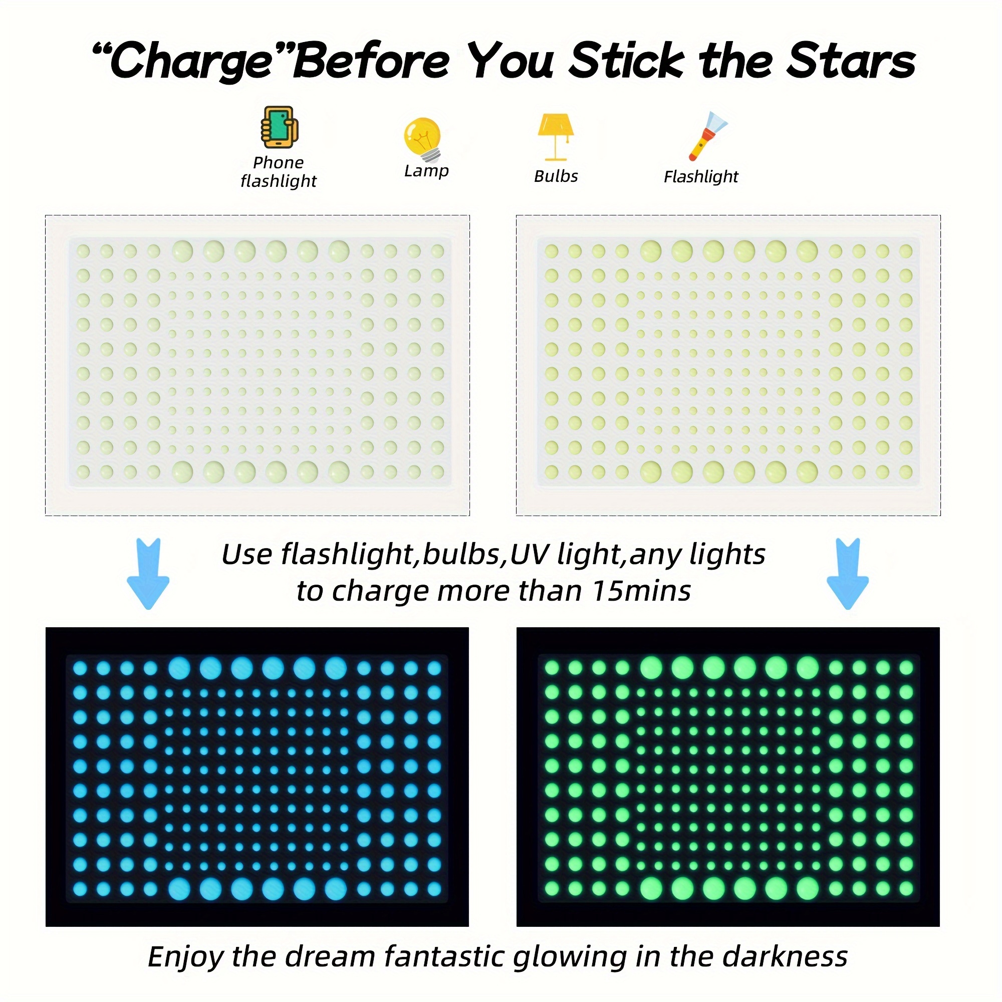 Estrellas Fluorescentes para Techo. Conjunto realista sin puntos