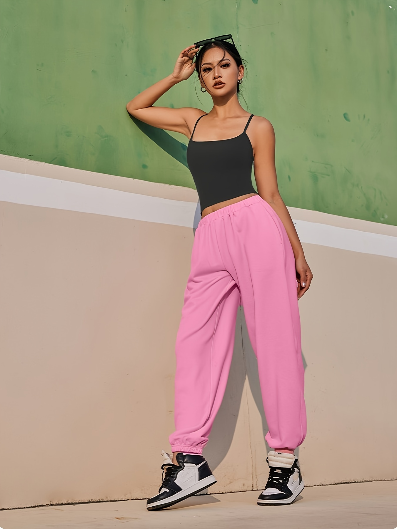 Women's Solid Color Jogger Pants Comfortable Elastic Waist - Temu