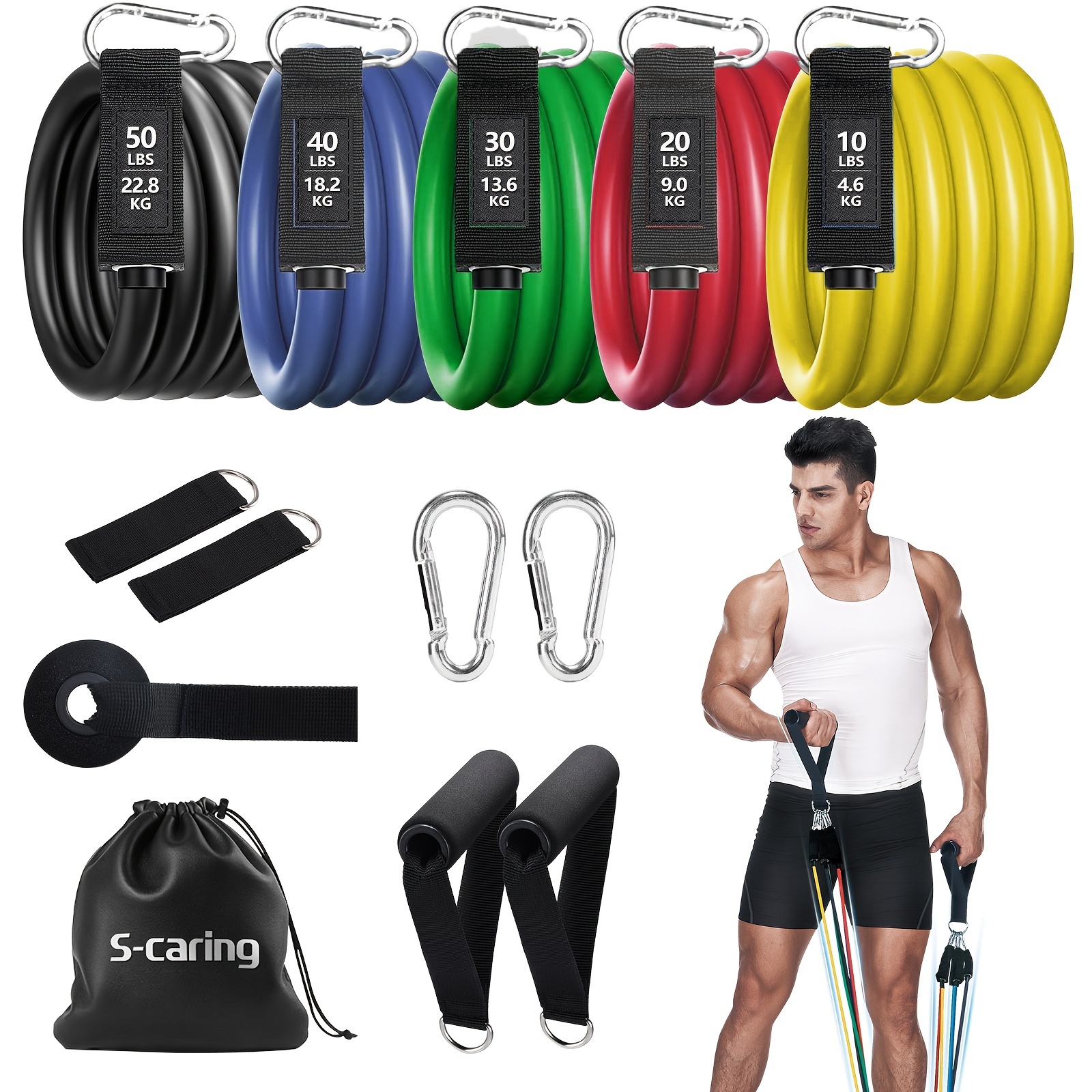 Resistance Bands Set Carry Bag Instruction Guide Exercise - Temu Canada