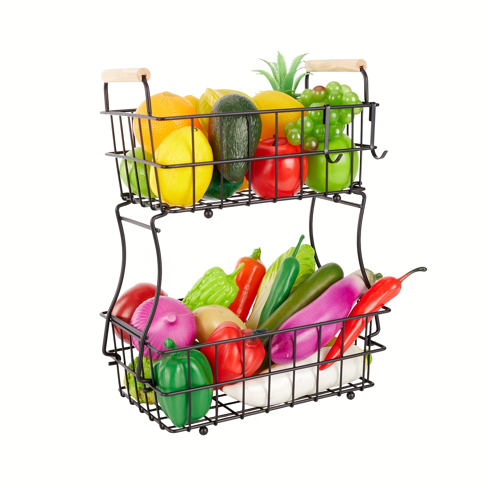  STEELGEAR - Cesta de frutas de 2 niveles, organizador de  verduras para cocina, almacenamiento de verduras desmontable, soporte de  frutas para mostrador de comedor, color negro : Hogar y Cocina