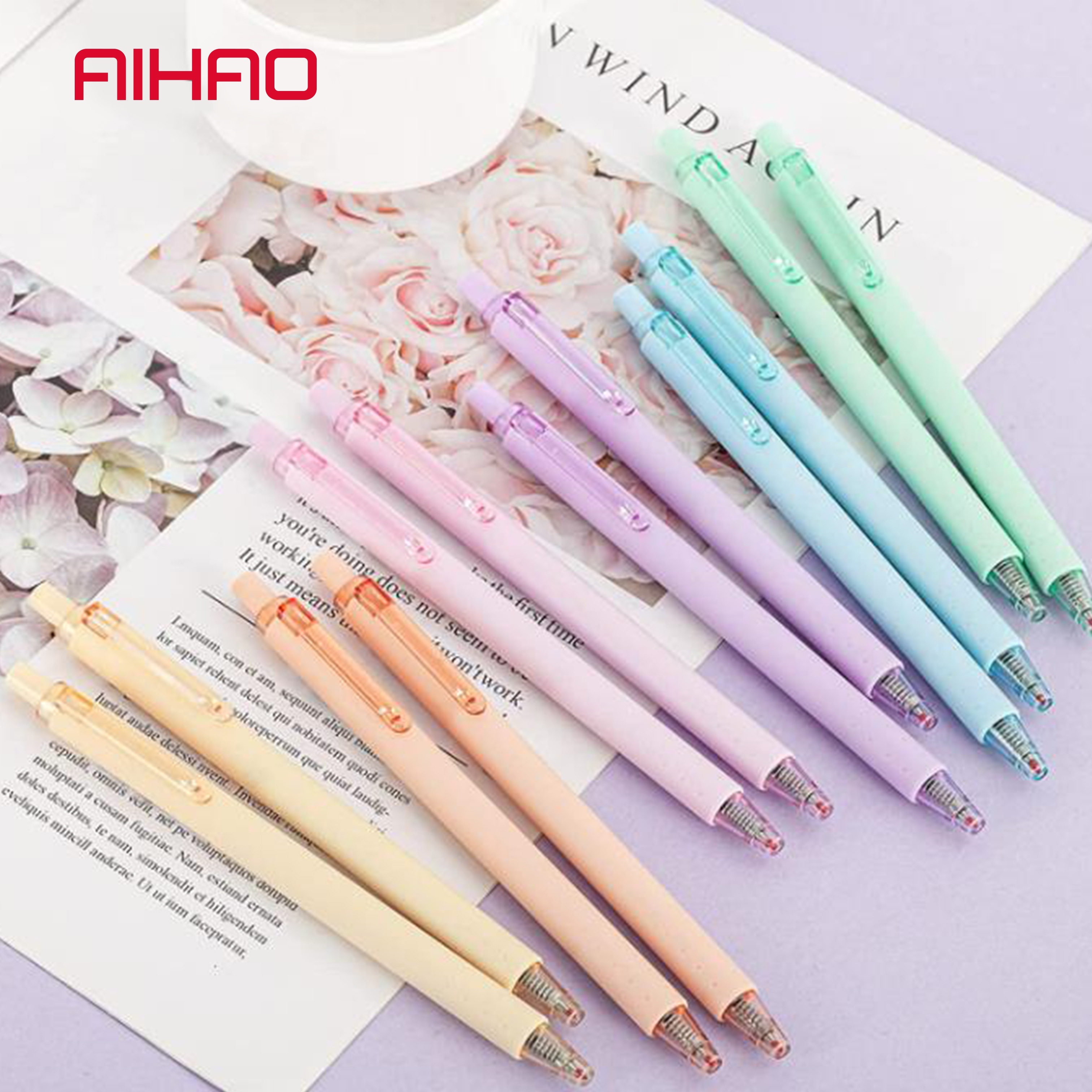 

12pcs Aihao Retractable Cute Gel Pens, Black Ink, Fine Point, Smooth Writing With Soft Pastel Color Grip, Pens For Planner, Taking Notes, 0.5mm