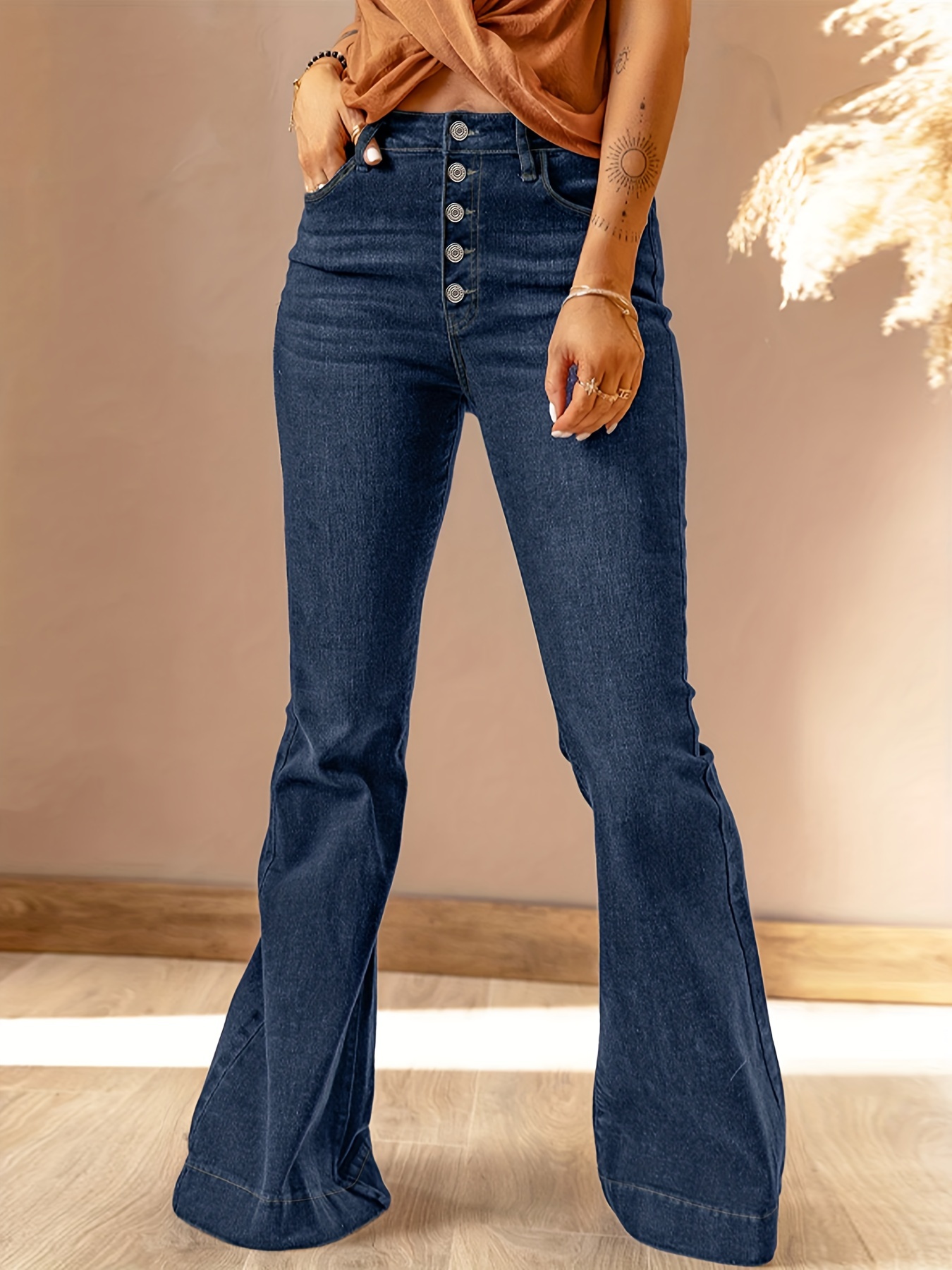 Plus Size Flare Jeans For Women - Temu