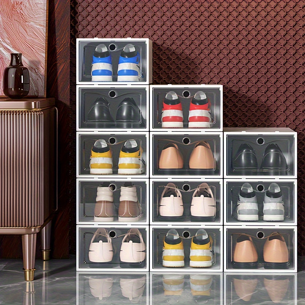 Foldable Shoes Box Dustproof Plastic Shoe Box Stackable Cabinet Storage Box Shoes  Organizers Shoe Rack Cabinets Cupboards