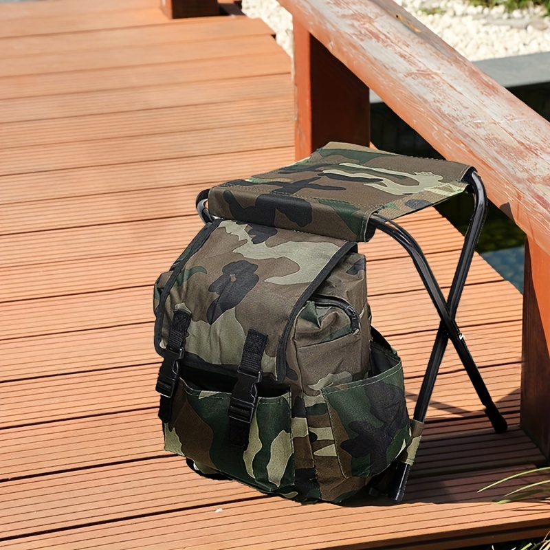 Portable, Comfortable, and Waterproof: The Perfect Camo Fishing Backpack  with Chair!