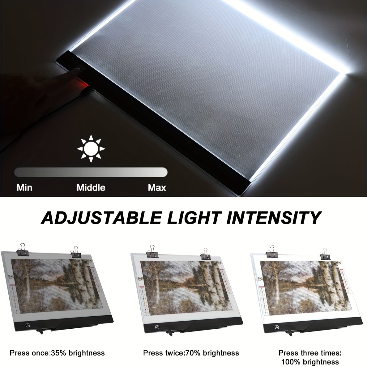 A4 A3 LED Light Pad for Diamond Painting, USB Powered Light Board Kit,  Adjustable Brightness with Detachable Stand and Clips