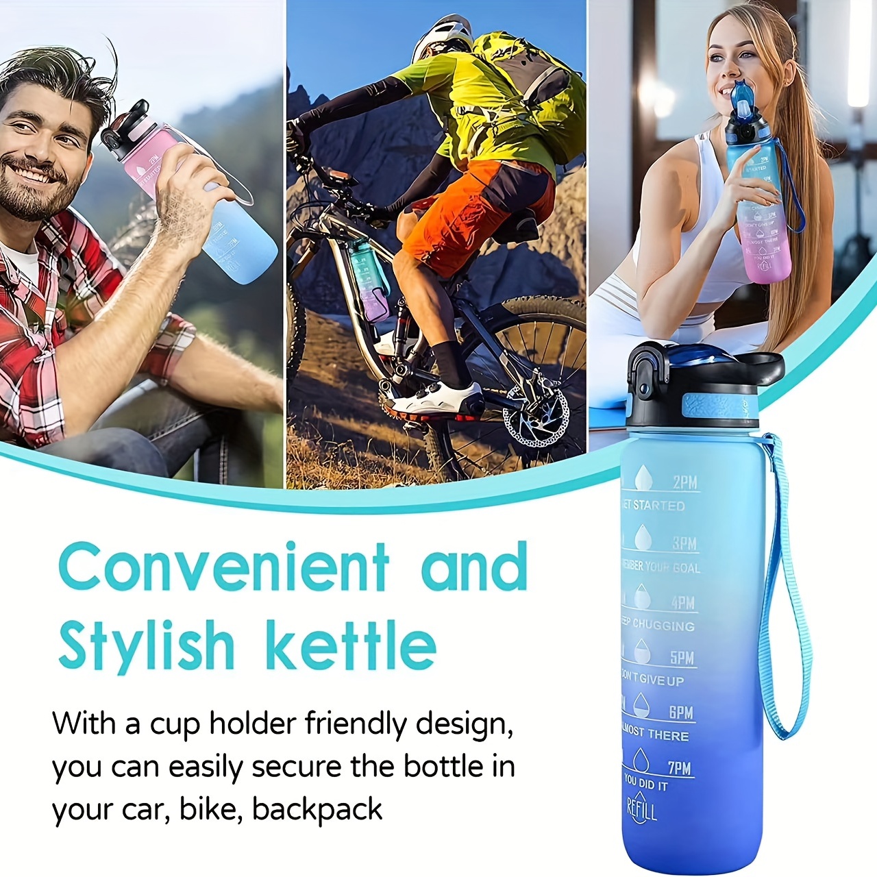 Motivational Water Bottle With Straw, Water Bottles, Sports Water Cups,  Portable Drinking Cups, Summer Drinkware, For Camping, Hiking, Fitness,  Home Kitchen Items, Birthday Gifts - Temu
