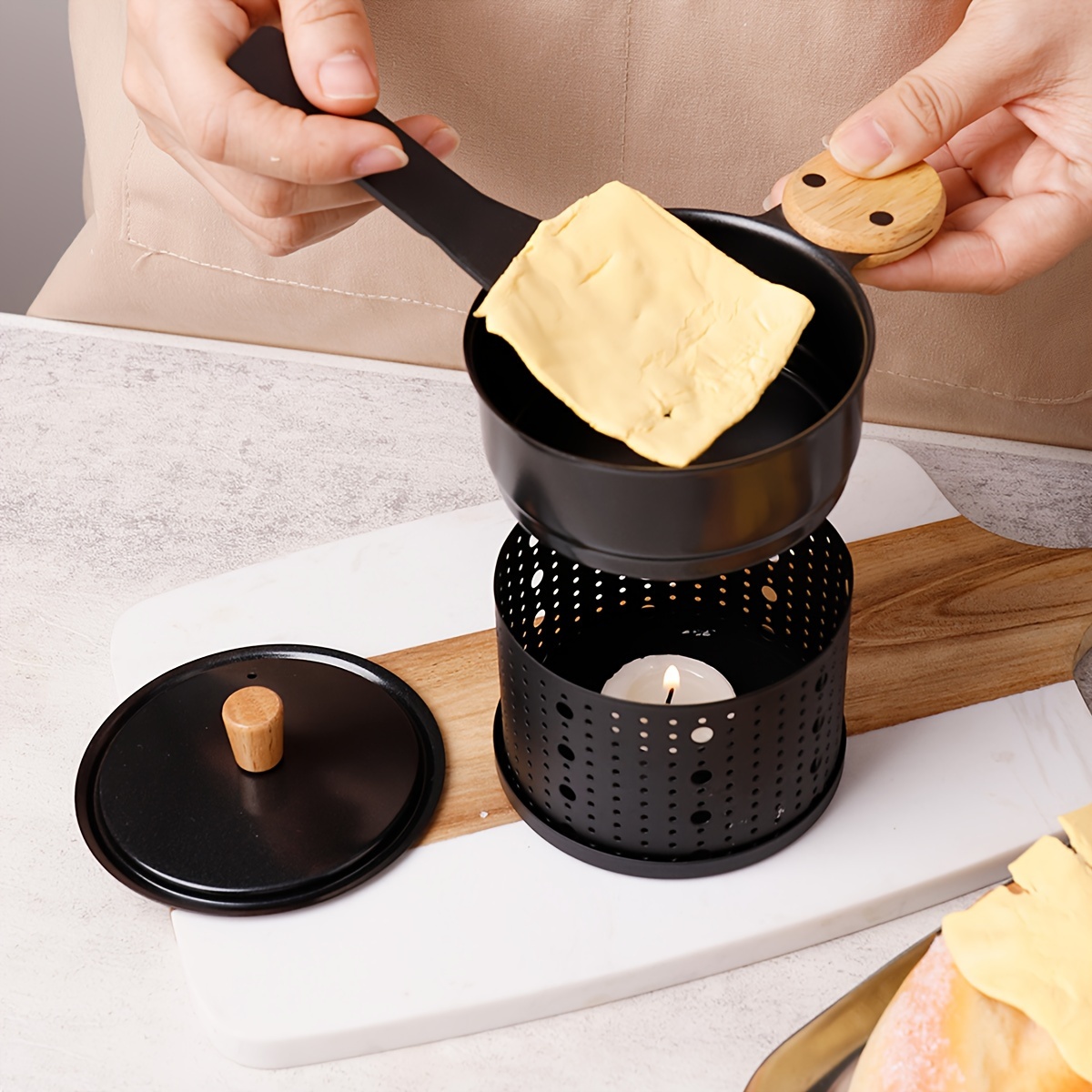 Poêle à fromage à raclette grillée à fromage avec spatule en silicone  Plateau de cuisson Rotaster antiadhésif