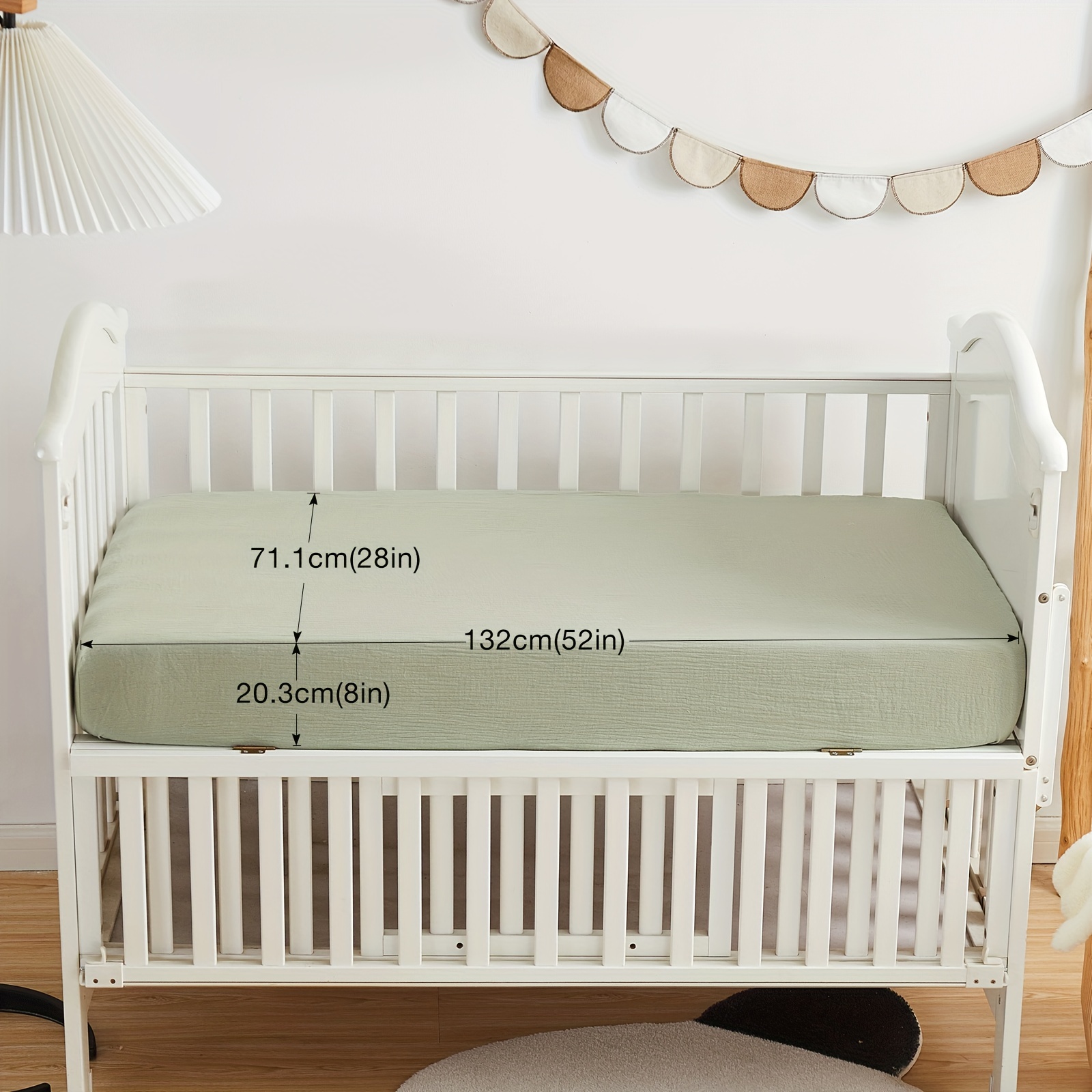 Green Bauze Fitted Sheet for Crib, 100% Cotton