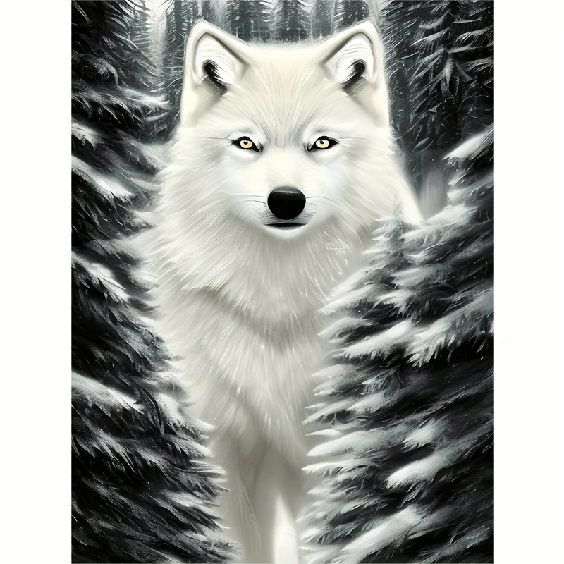 

Diy Round Diamond Painting With Full Diamond, Snow Wolf Diamond Cross-stitch Hanging Decoration, Suitable For Beginners And Handicraft Enthusiasts