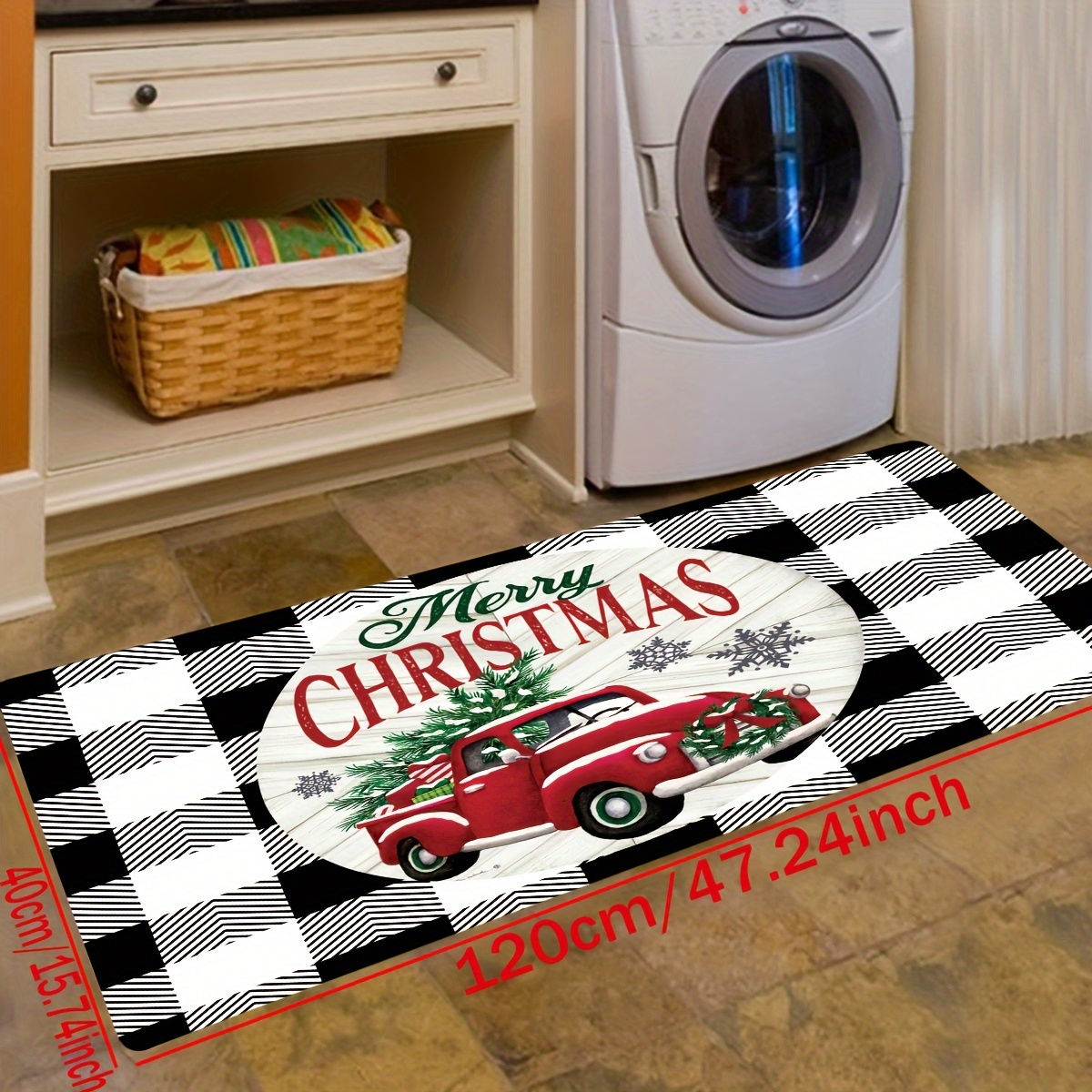 Christmas Red Truck Kitchen Mat, Home Decor Buffalo Plaid Christmas Kitchen  Rugs