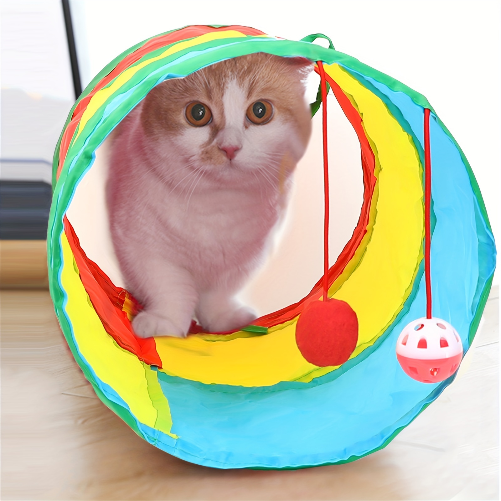 

1pc Foldable Cat Tunnel, Fabric Material, Interactive Play Toy For Cats With Hanging Balls, Cat Play Tunnel|foldable Pet Toy| Pet Toy, Cat Toys