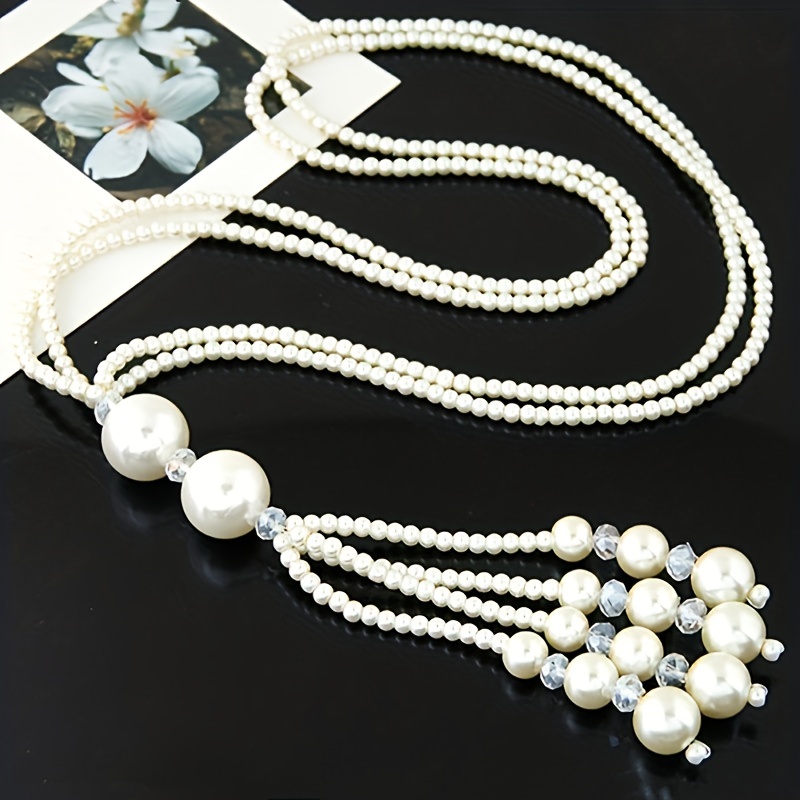 Vintage Baroque Style Faux Pearl Tassel Necklace For - Temu