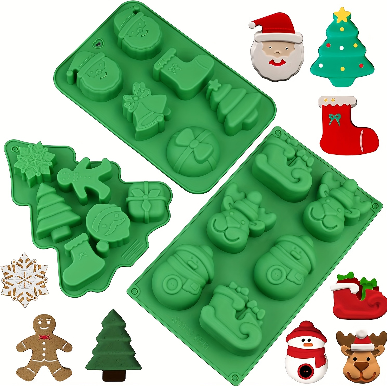 1PC Christmas Silicone Molds Chocolate Molds Candy Molds Baking Molds Large  for Baking Sweet Treat,Cake Xmas Gift Handmade Soap Candles with Shape of  ChristmasTree,Santa Head Party Decor