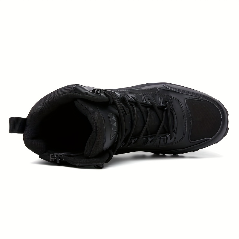 Men's Solid High Top Hiking Boots, Comfy Non Slip Lace Up Durable Sneakers For Men's Outdoor Activities