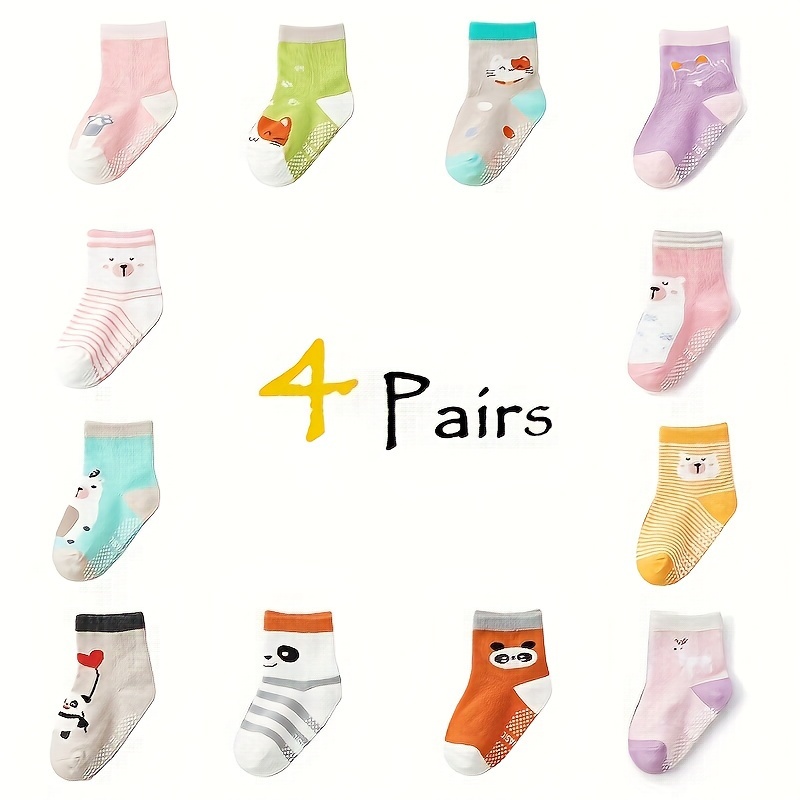 White Grip Socks for Toddlers & Kids - 4 pairs