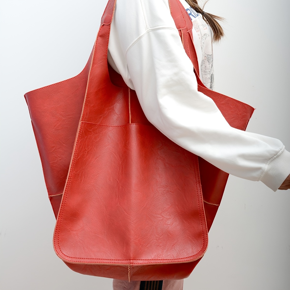 Extra Large RED LEATHER Tote Bag Red Leather Purse Red 