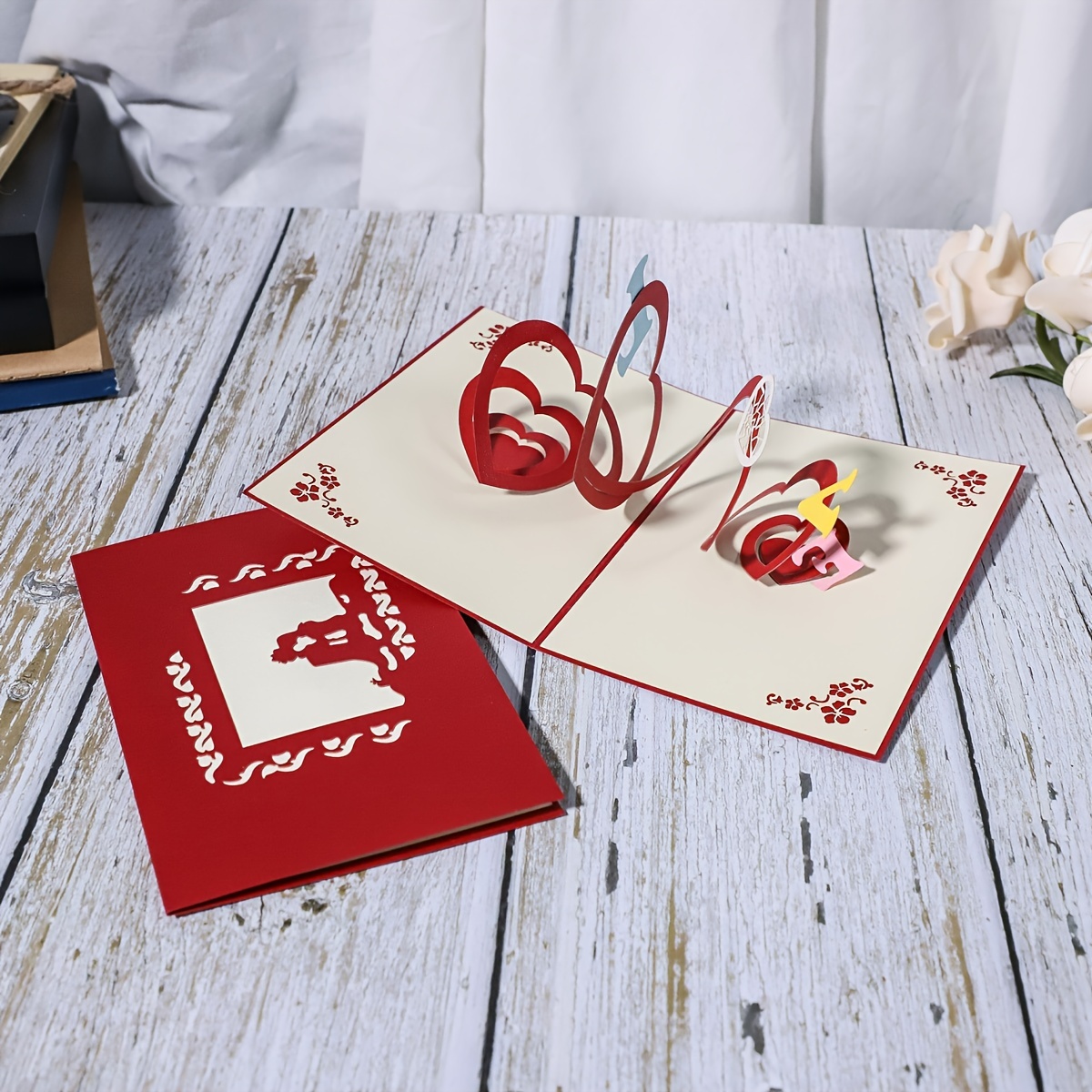 3d Laser Cut Out Pop Up Heart Greeting Card For Valentines Temu