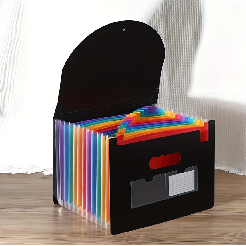 Carpeta organizadora de archivos expansible: 24 bolsillos tamaño A4,  carpeta de archivos de color con forro de arco iris de plástico, diseñada  para la