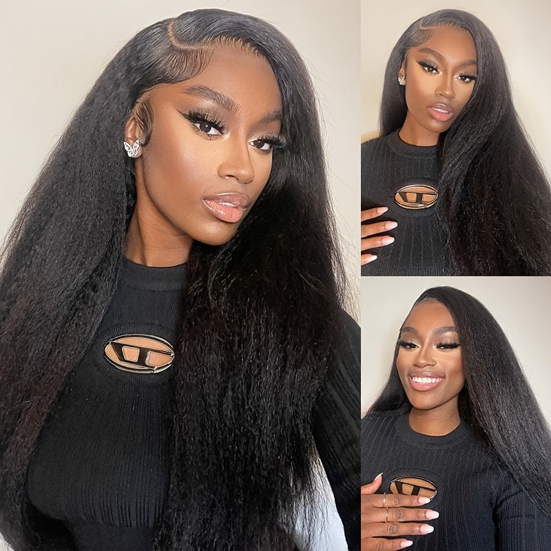 USUCHBEAUTY Kinky Straight Human Hair Wig 180% Density 13x4 HD Yaki  Straight Human Hair Wigs for Black Women Glueless Wigs Human Hair Pre  Plucked Brazilian Virgin Transparent Lace Wig (24 Inch) 24