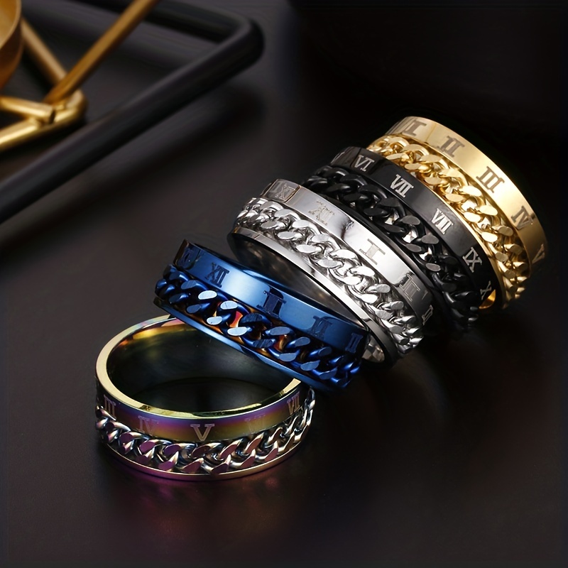 Golden Men's Numerals Spinner Chain Ring