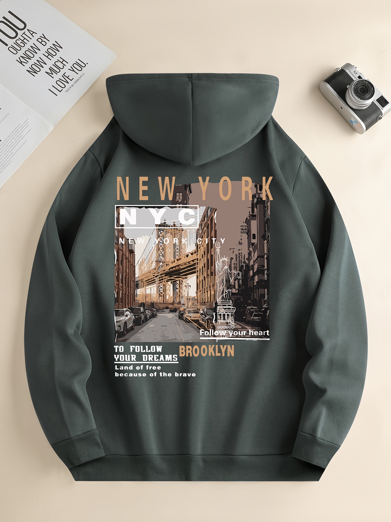 Hoodies For Men Fashion Casual New York Graphic Print Drawstring Long  Sleeve Hooded Sweatshirts With Pocket