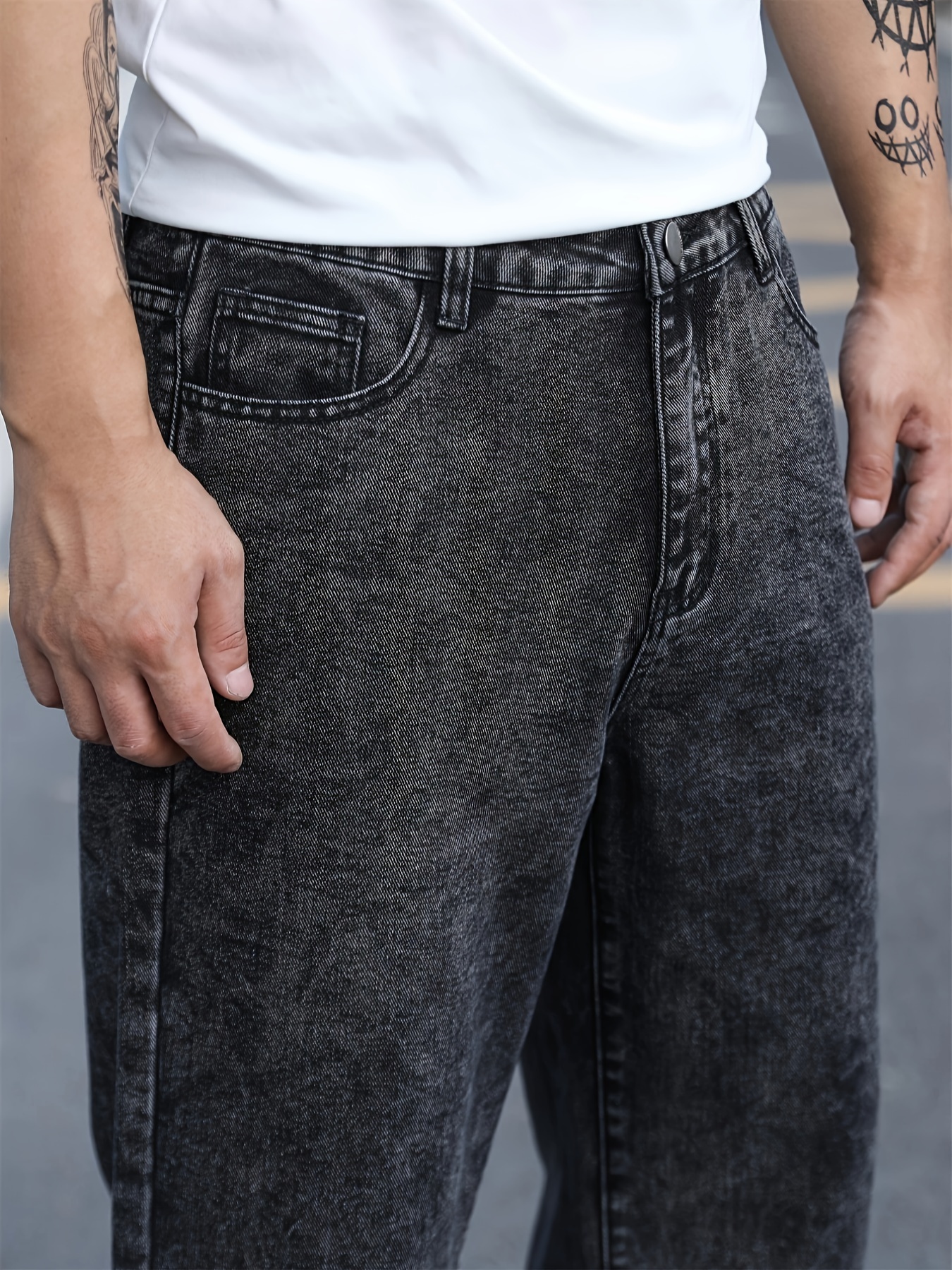 everyday ] men's dark gray straight leg jeans casual - Temu