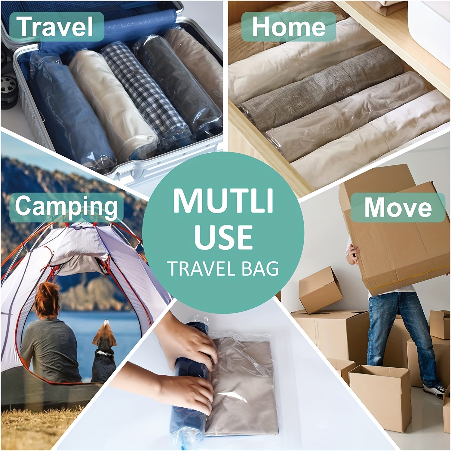  12 Roll Up Space Saver Bags for Travel, Saves 80% of Storage  Space, Travel Compression Bags for Packing & Clothes, No Pump or Vacuum  Needed : Home & Kitchen